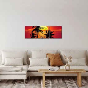 Egy sziget sziluettjének képe pálmafákkal (órával) (90x30 cm)