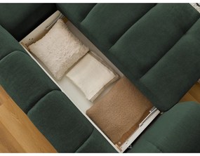 Zöld kinyitható-tárolóhelyes sarokkanapé (jobb oldali-heverő résszel) Fuji – Bobochic Paris