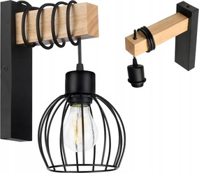 Fali lámpa fa Led túlnyúlás kábel lámpabúra 1xE27 Loft Fekete