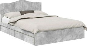 vidaXL Tárolós Ágy fejtámlával Beton Szürke 150 x 200 cm Faanyag