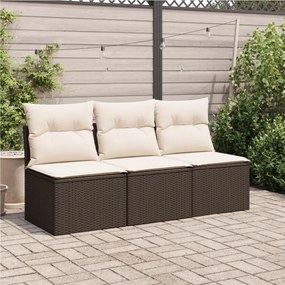 vidaXL 3 személyes barna polyrattan kerti kanapé párnával