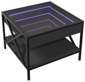 Fekete végtelen hatású LED-es dohányzóasztal 50 x 50 x 38 cm
