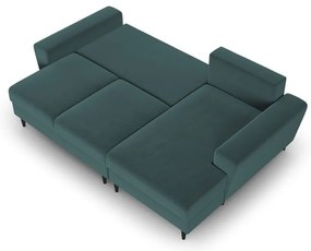 Petróleum színű bársony kinyitható tárolóhelyes sarokkanapé (jobb oldali-heverő résszel) Kyoto – Cosmopolitan Design