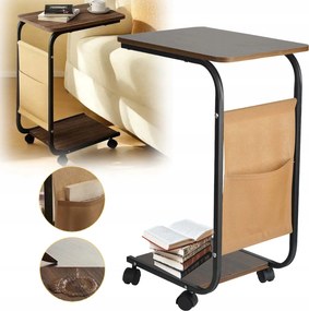 Oldalasztal Kerekekkel És Zsebbel 63CM, C-alakú, Mobil Kanapé/ágy Alá