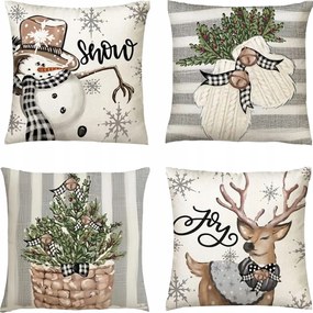 Karácsonyi Párnahuzat Szett 45X45 CM Hóember Rénszarvas 4DB