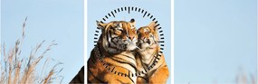 Kép - Tigris és a kölyke (órával) (90x30 cm)