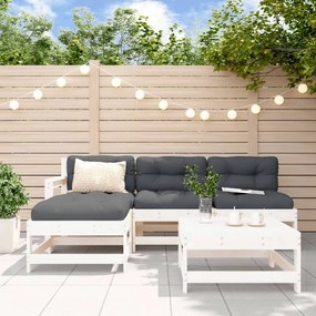 5 részes fehér tömör fa kerti ülőgarnitúra párnával