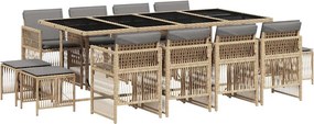 vidaXL 13részes vegyes bézs polyrattan kerti étkezőgarnitúra párnákkal