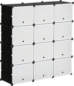 HOMCOM DIY Polcrendszer 12 Kockával - Rakható DIY Kocka Rendszer Cipőszekrény Tároló Szekrény Polc Ruhásszekrény Könyvekhez, Játékokhoz, Cipőkhöz Műan