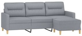vidaXL 3 személyes világosszürke szövet kanapé lábtartóval 180 cm