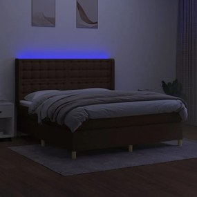 barna szövet rugós és LED-es ágy matraccal 160x200 cm