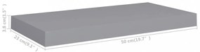 2 db szürke MDF fali polc 50 x 23 x 3,8 cm