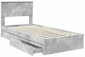 vidaXL Tárolós Ágy fejtámlával Beton Szürke 75 x 190 cm Faanyag