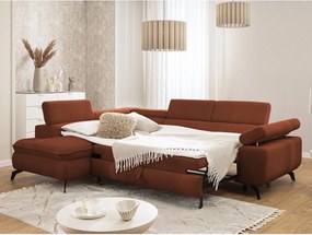 Terrakotta színű zsenília sarokkanapé (bal oldali-L alakú) Marbeya – Ropez