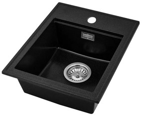 SINK Quality Mosogató minőségi Ferrum Új 4050, 1 kamrás gránit mosogató 400x500x185 mm + króm szifon, fekete foltos, SKQ-FER.4050.BP.X