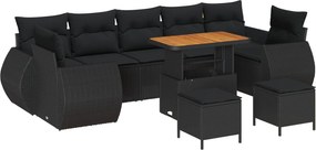 vidaXL Kerti Kanapé Szett 10 pcs Fekete polirattan