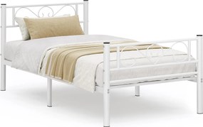 Egyszemélyes fém ágykeret 90 x 190 cm-es matrachoz, magas fejtámlával, fehér