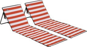 Outsunny 2 részes Strandmatrac Szett, Összecsukható Strandfotel Hordozó Táskával, Állítható Háttámla, Napozó 110 kg Teherbírással, Strandmatrac, Magaz