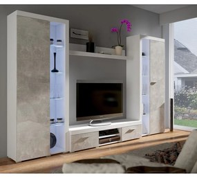 PUMBA XL 1 nappali szekrénysor világítással - fehér / beton
