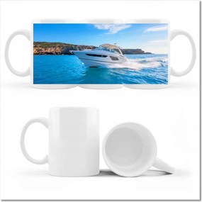 Nyomott mintás bögre Motorcsónak a tengeren