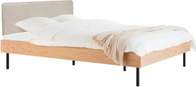 Natúr színű kárpitozott-forgácslemez franciaágy ágyráccsal 200x200 cm tölgyfa dekorral Streiko – noo.ma