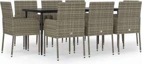 vidaXL 9 részes fekete és szürke polyrattan kerti étkezőszett párnával
