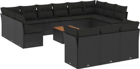vidaXL 14 részes fekete polyrattan kerti ülőgarnitúra párnákkal