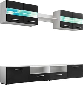vidaXL 5-részes magasfényű fekete fali TV-szekrény LED-fényekkel
