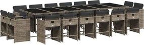 vidaXL 17 részes szürke polyrattan kerti étkezőgarnitúra párnával