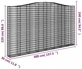 íves horganyzott vas gabion kosár 400x30x220/240 cm