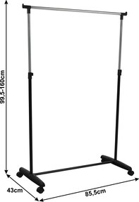 Görgős ruhaálvány, króm/fekete műanyag, SOREN