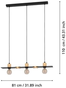 Eglo 43752 - Csillár zsinóron BRAMERTON 3xE27/40W/230V