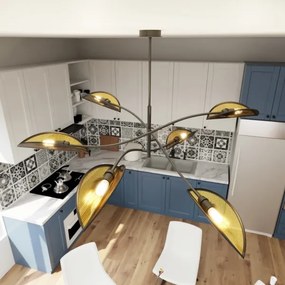 Csillár rúdon LOTUS 6xE14/10W/230V fekete/arany