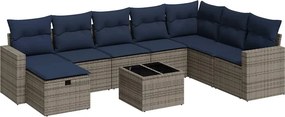 vidaXL 9 részes szürke polyrattan kerti ülőgarnitúra párnákkal