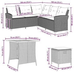 6 részes szürke polyrattan kerti ülőgarnitúra párnákkal L-alakú