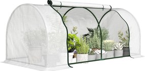 Outsunny megerősített PE-fóliasátor, télálló acél alagút erkélyre és kertbe, paradicsomfólia 200 x 100 x 80 cm — fehér | Aosom