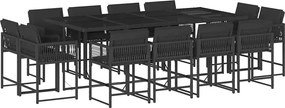 vidaXL 13 részes fekete polyrattan kerti ülőgarnitúra párnákkal