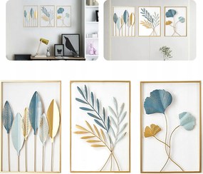 Fali Dísz Nappaliba, Hálószobába, Levél Mintás, Fém Panel, Áttört, 3 Darabos Szett