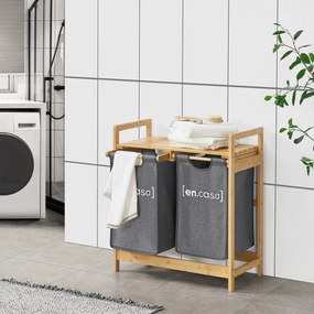 [en.casa] Fürdőszobai polc Kärkölä 2 különálló szennyestartóval bambusz/poliészter