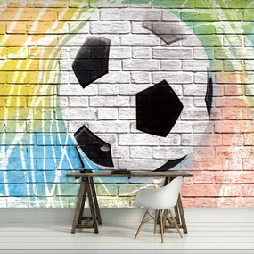 Fotótapéta - Graffiti - futball egy tégla falon (152,5x104 cm)