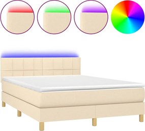 vidaXL krémszínű szövet rugós és LED-es ágy matraccal 140x190cm