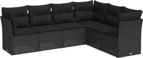 vidaXL 6 részes fekete polyrattan kerti ülőgarnitúra párnákkal