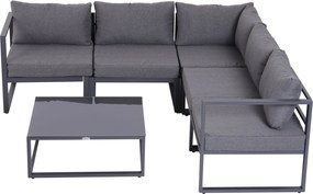 Outsunny 6 részes Kerti Bútor Szett: Patio Fotel Szett Kültéri Bútor Alumínium + Poliészter + Edzett Üveg Szürke, 4 x Szék, 1 x Sarokkanapé, 1 x Kávéz
