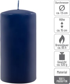 Gyertyakészlet oszlopszerű 15 cm Ø 7,5 cm 2 db kék