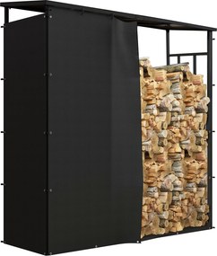Outsunny Tűzifatároló 185 x 62 x 184 cm, Vízálló Takaróval, Tetővel, Kültéri és Belső Használatra, 2000 kg-ig, Fém, Fekete | Aosom