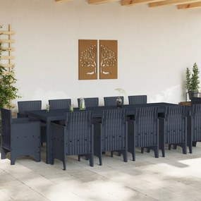 13 Részes Kerti Étkező Szett Párnákkal Antracit Poli Rattan