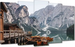 Vászonkép 100x60 Hegyi kikötő csónakokkal