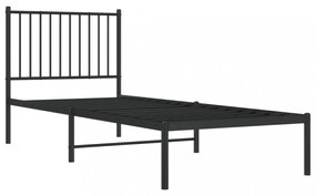 fekete fém ágykeret fejtámlával 80 x 200 cm
