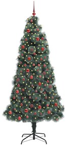 Műfenyő világítással és gömbkészlettel Zöld 210 cm PET
