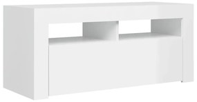 magasfényű fehér TV-szekrény LED lámpákkal 90x35x40 cm